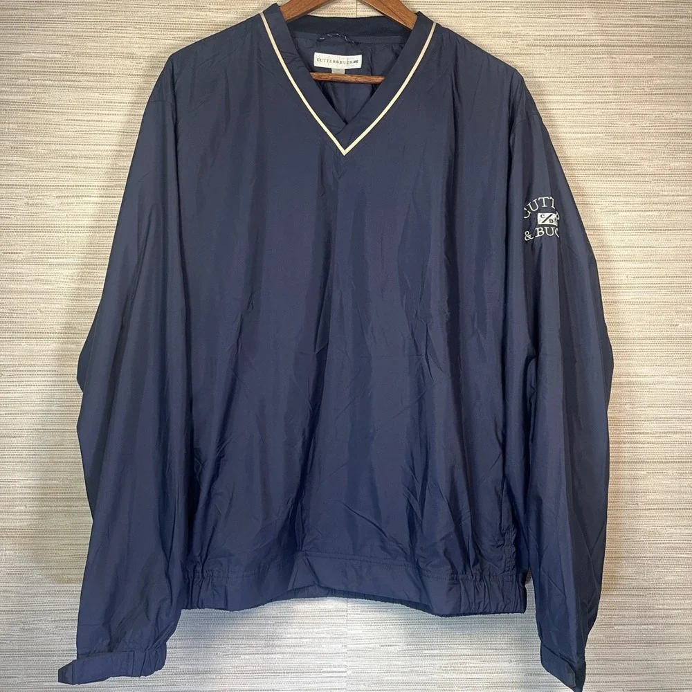 Cutter Buck Mens Navy Golf Pullover Jacket‎ V Neck Lined Windbreaker Large